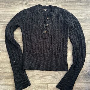 Free People Black Buttoned Cable Knit Sweater